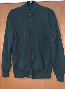 Massimo Dutti Men’s Cardigan Full Zip Cotton Cashmere Blend Hunter Green XL - Picture 1 of 8