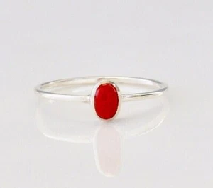 Orange Coral Oval Shape 925 Sterling Silver Ring Engagement Ring - Picture 1 of 3