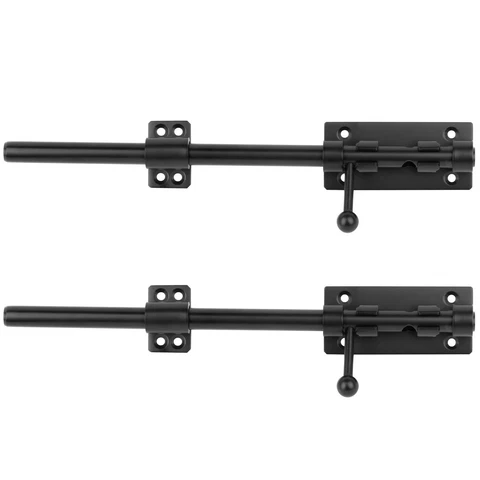 2PCS 12" Black Slide Bolt Gate Latch with 9 mm Padlock Hole 2.4 mm Thick Base Cover