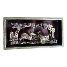 Vintage Chinese Exquisite Carved Wood Gilded Blooming Trees and Deer Panel