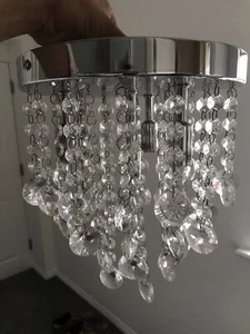 2 X CEILING FLUSH MOUNTED CRYSTAL GLASS CHANDELIER LIGHTS 230mm WIDE - Picture 1 of 8