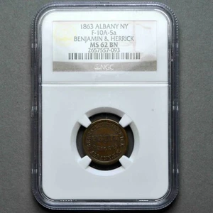 1863 Civil War Store card Albany NY-10A-5a NGC MS62 BN Benjamin & Herrick - Picture 1 of 4