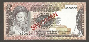Swaziland 2 Emalangeni N.D. (1984); UNC; P-8s2; BNB-B203bs2; King; SPECIMEN - Picture 1 of 2