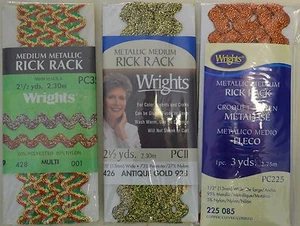 Wrights-Metallic Rick Rack 1/2"w 2 1/2 - 3 yd- 3 Bright Colors!!  Your choose 1! - Picture 1 of 4