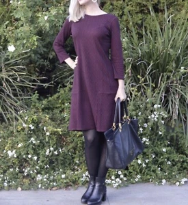 J. JILL Ponte Strick kurzes Kleid weinrot weinrot Rautenmuster 3/4 Arm Damen S - Bild 1 von 6