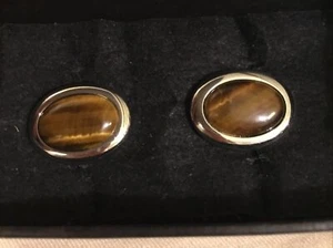 Cufflinks Tigers Eye In Silver Tone Excellent Condn - Picture 1 of 3