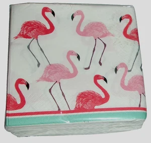 TROPICAL Beverage Napkins~ 48 Ct.~9.8" x 9.75" ~ PINK FLAMINGO'S - 3 Ply - Picture 1 of 1