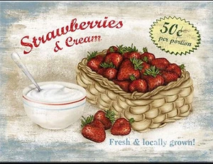Magnet 8 x 6 Erdbeeren mit Sahne Strawberries & Cream Freezer Kühlschrank * - Bild 1 von 2