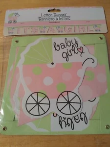 Baby Letter Banner "IT'S A GIRL"  Pink & Green Baby Buggy Theme   New - Picture 1 of 1