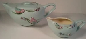 Tetera y tetera azul mate rosa crema adorable pájaros cantores de cerámica arte casco - Imagen 1 de 4