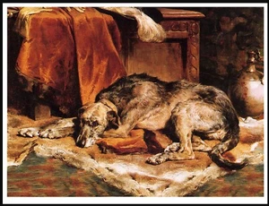 IRISCHER WOLFSHUND SCHLAFENDER HUND VINTAGE STIL HUND KUNSTDRUCK POSTER - Bild 1 von 1