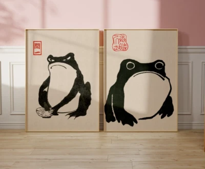 Набор из 2 Matsumoto Hoji смешной лягушка печати, японское искусство, жаба плакаты, домашний декор - Изображение 1 из 4