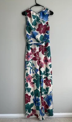 ZARA MUJER MONO LARGO FLORAL SATINADO PIERNAS ANCHAS MULTICOLOR ESPALDA ABIERTA TALLA XS NUEVO CON ETIQUETAS Foto 1 de 4