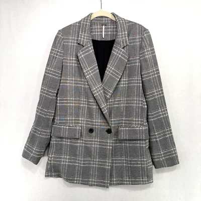 Blazer Free People Mujer S Negro Blanco Cuadros Gran Tamaño Doble Pecho Preppy Foto 1 de 4