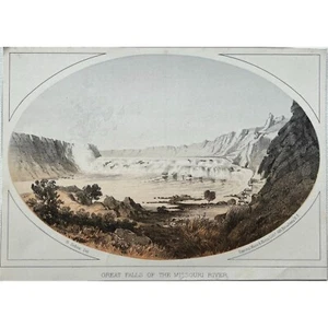ca. 1855 Original Colored Lithograph - GREAT FALLS OF THE MISSOURI RIVER - Picture 1 of 2