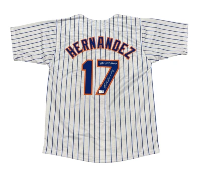 Camiseta deportiva personalizada firmada por Keith Hernández Auto Mets con 86 WS Champs Beckett certificado de autenticidad BAS Foto 1 de 3