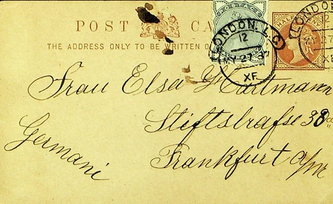 GB EARLY ½d UPRATED ON ½d QV POSTAL CARDFROM LONDON TO FRANKFURT MAIN GERMANY Cover