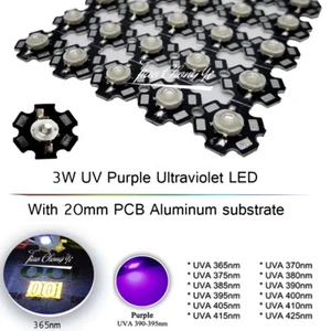 3W UV Lila Ultraviolett LED Leuchtmittel Lampe 365nm 395nm mit 20mm Leiterplatte 1-10 Stück - Bild 1 von 8