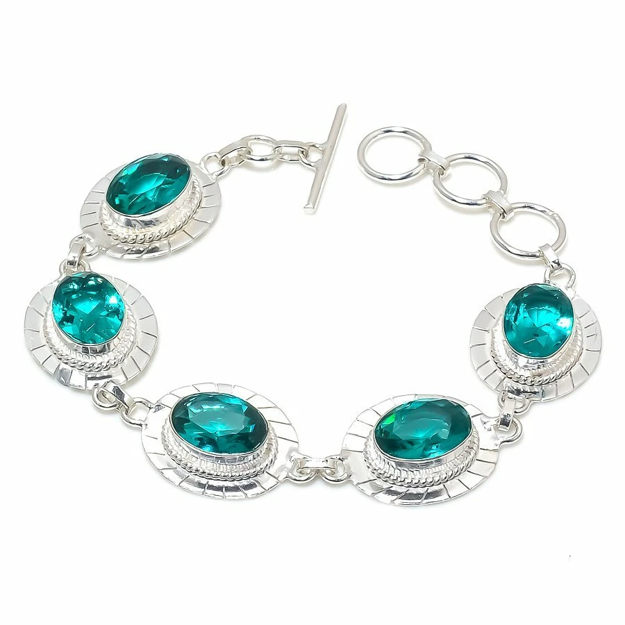 Браслет ювелирный ручной работы из стерлингового серебра 925 пробы с турмалином A+Mint размер 7–8 дюймов - Изображение 1 из 1