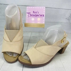 Trotters Women's MAVIS Leather Sand Nubuck Open Toe Stacked Heel Sandal Sz 7 W - Picture 1 of 16