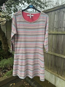 Womans Weird Fish UK 12 EU 40 Dress Grey & Multi Striped 3/4 Sleeves Pullover - Picture 1 of 11