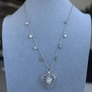 Brighton Heart Locket Necklace Silver Plate 20" Clear Crystals Magnetic Rare! - Picture 1 of 8