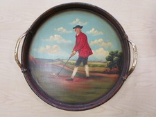 Antique Vintage Golf Themed Wooden Serving Tray / Platter