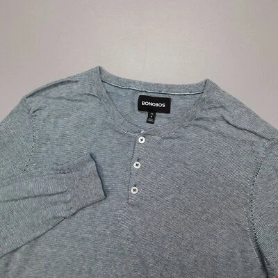Suéter Bonobos listra azul Henley pulôver leve masculino slim fit tamanho M - Imagem 1 de 4