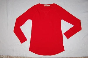 Womens L/S Tee Shirt SOLID RED WAFFLE KNIT Round Bottom XS 0-2 - Picture 1 of 1