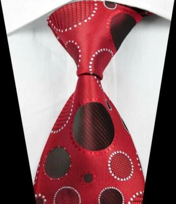 Lo último Corbata Clásica Geométrica Roja Blanca Negra TEJIDA JACQUARD 100% Seda Para Hombre Foto 1 de 2