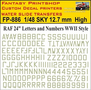 RAF 24" LETTERS NUMBERS WATER SLIDE TRANSFERS MODELS KITS DECALS FP-886 SKY 1/48 - Picture 1 of 12