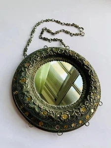 Judaica Mirror Wall Antique Of Yemenite Silver Handmade Hanging Art Jewish Decor - Picture 1 of 6