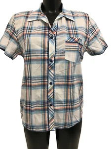 Cyberjammies ladies woven pyjama top white blue pinks collared short sleeves - Picture 1 of 9