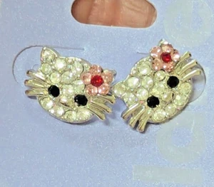Nuevos Pendientes Perforados Cristal Adorable Gatito Gato Tachuelas Niños - Imagen 1 de 5
