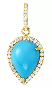 0.80ct Natural Round Diamond 14k Solid Yellow Gold Turquoise Anniversary Pendant - Picture 1 of 3