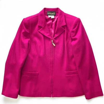 Chaqueta Blazer De Colección Años 90 Casablanca Rosa Caliente Talla 10 Barbie Lana Cremallera Preppy Academia Foto 1 de 4