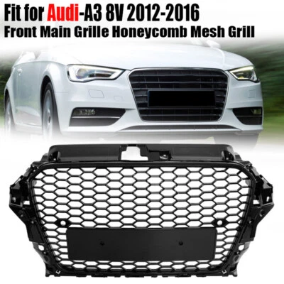 Parrilla de capó de malla de nido de abeja negra brillante para Audi A3 S3 2013-2016 8V Foto 1 de 4
