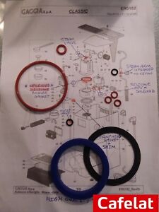 Gaggia Classic 10x O Ring + Cafelat Silicone Group Gasket Full Repair kit Baby