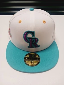 Gorra New Era Colorado Rockies blanco verde azulado lima 59Fifty 5950 parche ajustada 7 5/8 - Imagen 1 de 6