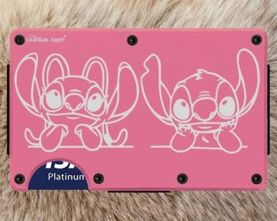 Cartera con bloqueo RFID de titanio de fibra de carbono grabada personalizada Angel and Stitch D7 Foto 1 de 4