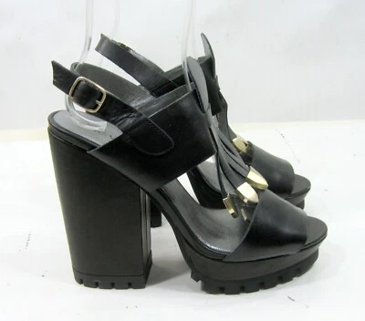 Nuevo negro g r e c c o + v 4.5" bloque tacón cuero zapatos sexy mujer talla 8 Foto 1 de 4