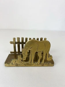 Farmhouse Style Brass Horse & Colt Napkin Letter Holder Rustic Vintage READ - Picture 1 of 5