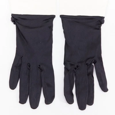 GIORGIO ARMANI black satin white cuff short evening gloves - Image 1 of 4