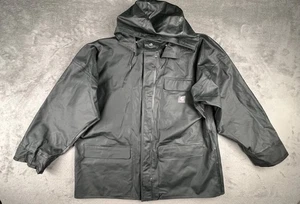 Carhartt Surrey Rain Coat Men’s Size Large PVC Waterproof Hood C64 Green Snap - Picture 1 of 14
