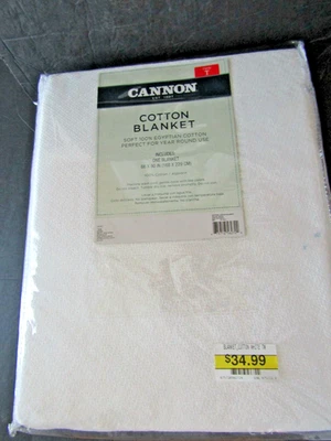 Nueva manta Cannon 100 % algodón egipcio blanca tamaño doble 60 X 90 nueva en paquete Foto 1 de 4