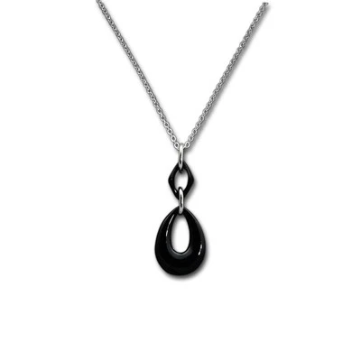 Amello Gocce Argento Collana Nero Gioiello 50cm Acciaio Inox Ceramica ESKX11S - Immagine 1 di 4