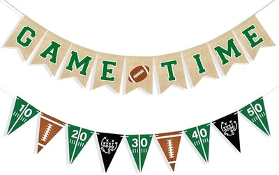 Uniwish Game Time Burlap Banner Football Party Decorations Sports Gerrn