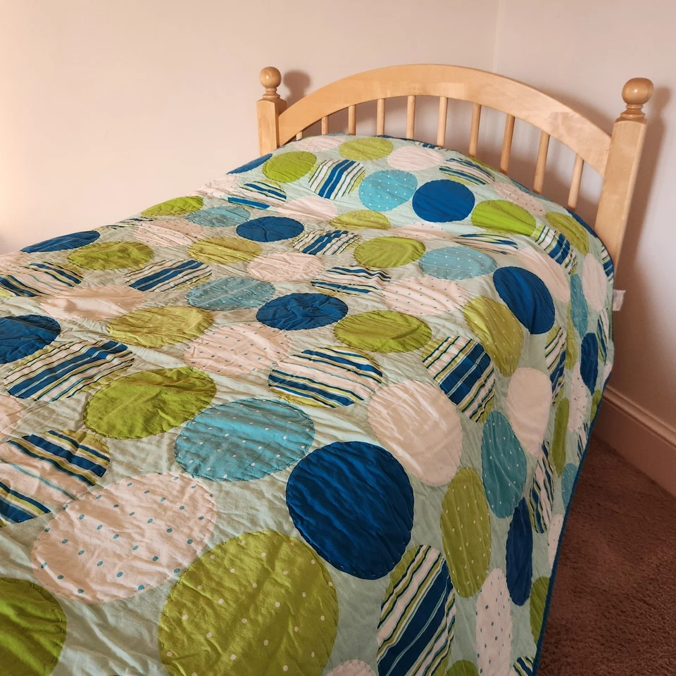 SUNHAM BEDDING Quilt Twin Blue Green Polka Dot Teen Kids Cotton Home Bedding - Image 1 of 4