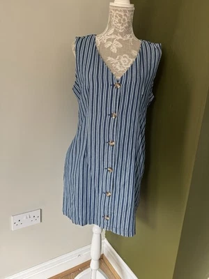 Threadbare Blue Stripe Waistcoat Denim Dress Size 14 - Image 1 of 4