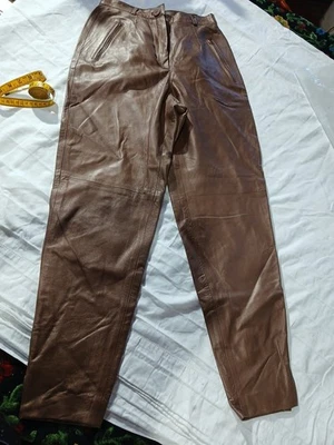 VINTAGE Vericci 100% Genuine Brown Leather Mid Waist Pants Women's US Size 8 90s - Image 1 of 4